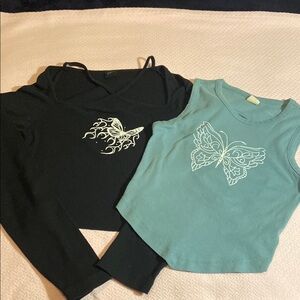 Urban Outfitters Black and Teal Butterfly Graphic Tops bundle
